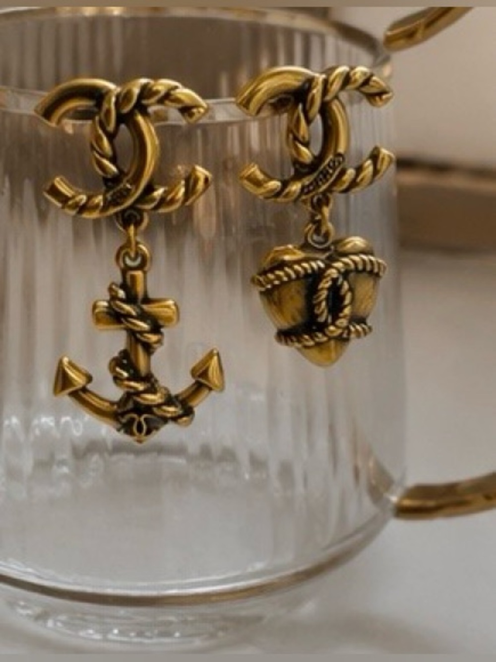 Vintage Inspired Gold Tone Nautical Mismatched Anchor & Heart Drop Earrings - Picture 8 of 10